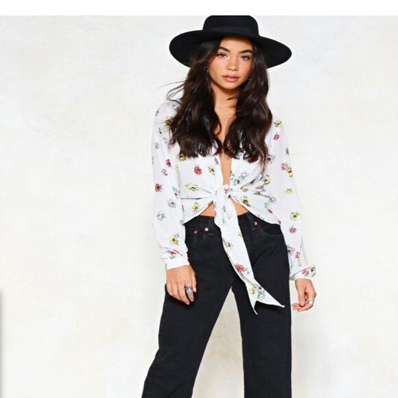 Nasty‎ Gal Collection Tied To You Floral Shirt Women’s Small Polka Dot Blouse - Picture 2 of 15